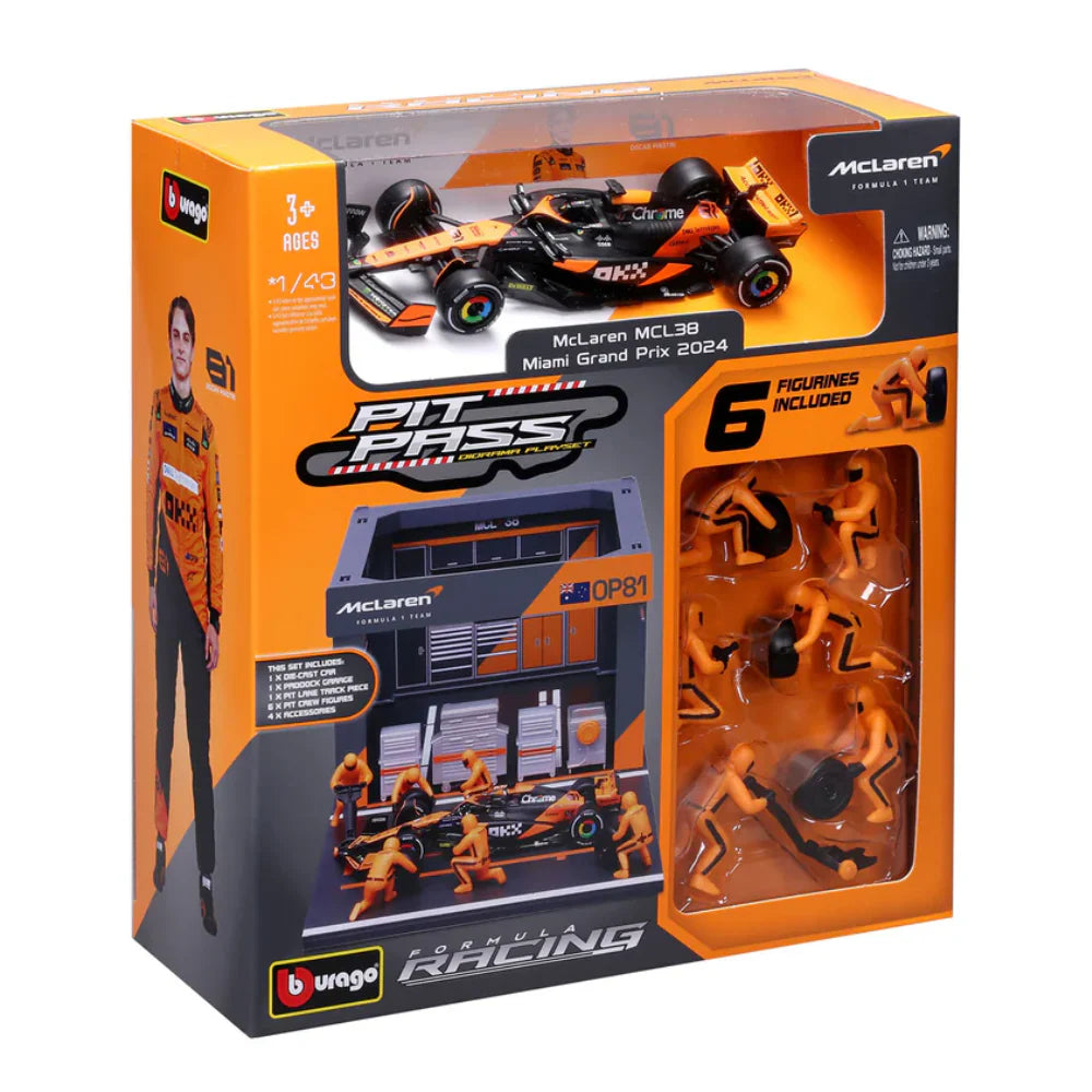 MCL38 DIORAMA GARAGE PIT-STOP TEAM MCLAREN 2024 WITH CREW FIGURE AND ACCESSORIES