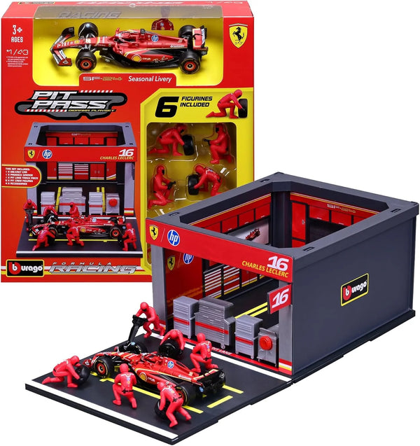 SF-24 DIORAMA GARAGE PIT-STOP TEAM FERRARI 2024 WITH CREW FIGURE AND ACCESSORIES
