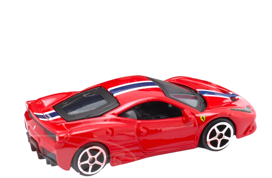 Ferrari 458 Italia Speciale year 2009-2015 red with stripes 1:64 Bburago